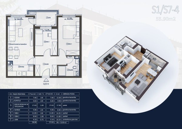 PRODAJA STANA 55.90 m2