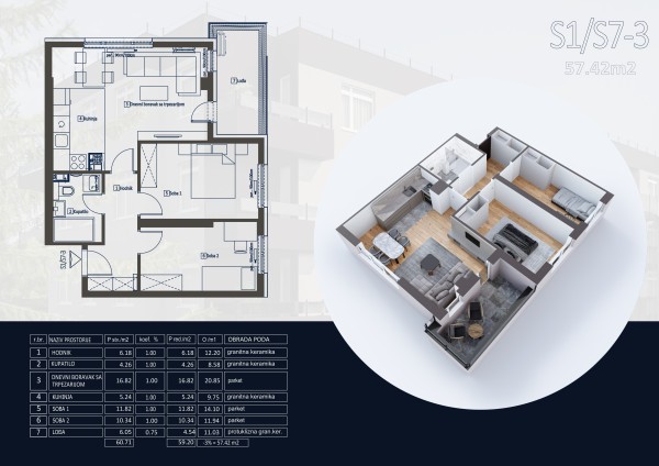 PRODAJA STANA 57.42 m2